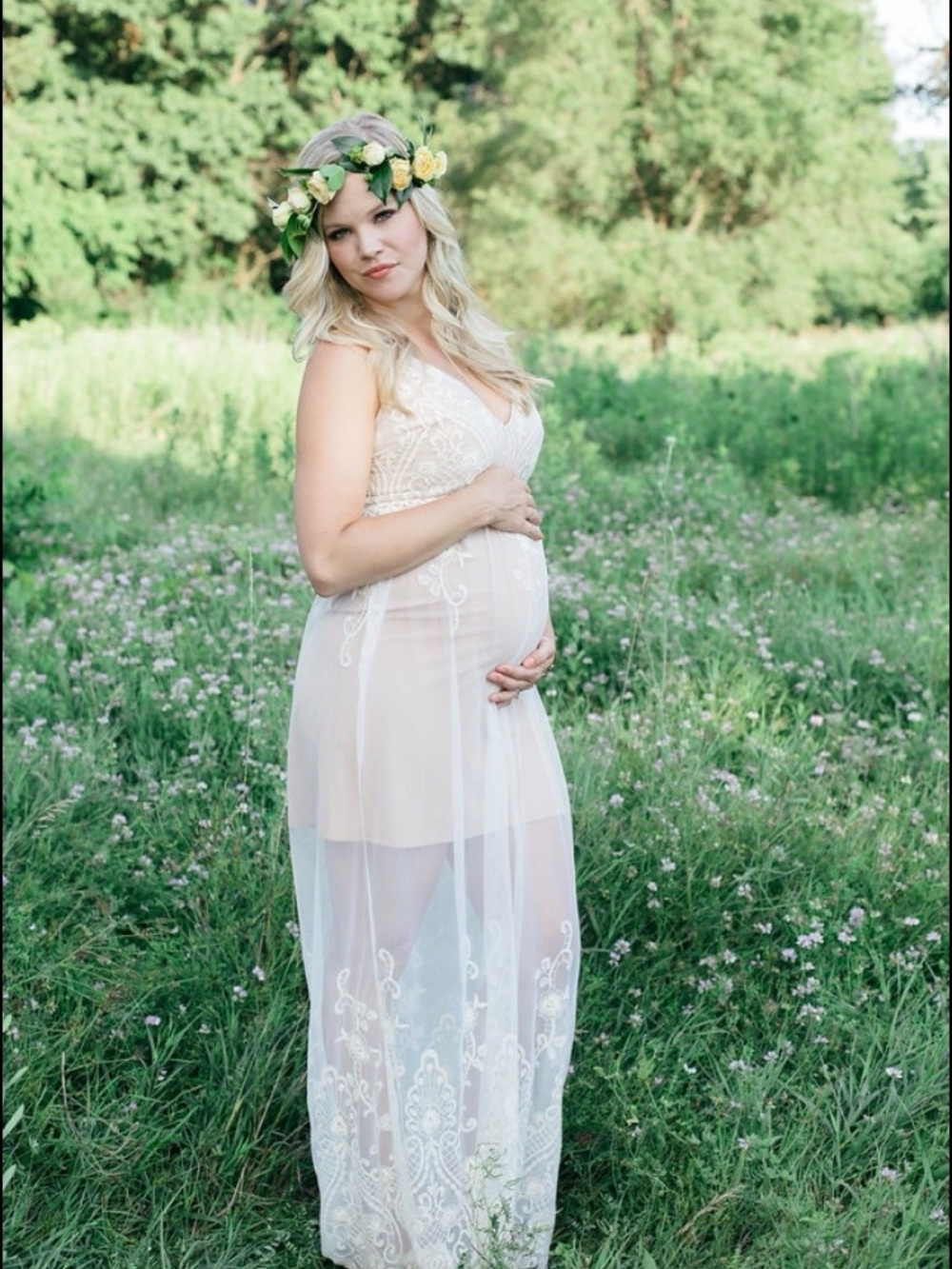 Wayf Ivory Lace Sheer Maxi Dress